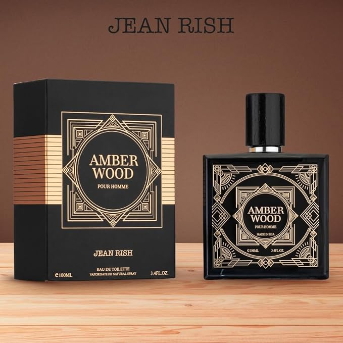 Jean Rish Amber Wood Eau De Toilette - Perfume for Men (3.4 Fl Oz / 100ml) with Cardamom, Sandalwood & Tonka Bean Notes - Long Lasting and Luxury Fragrance