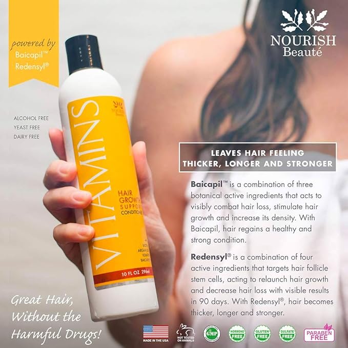 Nourish Beaute Vitamins Natural Shampoo and Conditioner for Hair Growth and Hair Loss for Hair Regrowth,Volume and Thickening with Biotin,DHT Blockers,No Sulfate, For Men and Women, 2 Pk