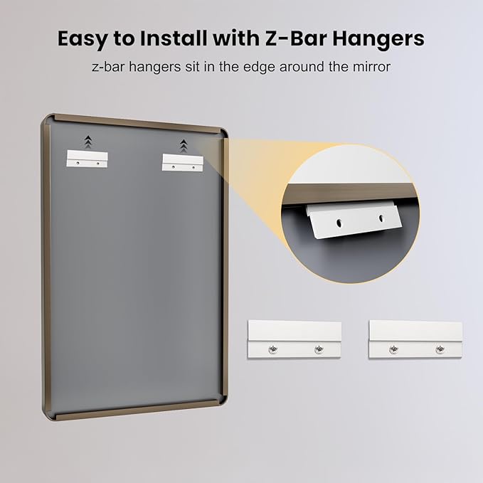 LOAAO 40”X36” Bronze Bathroom Mirrors for Vanity, Rounded Rectangle Brushed Bronze Metal Frame Mirror, Anti-Rust, Tempered Glass, Hangs Horizontally or Vertically