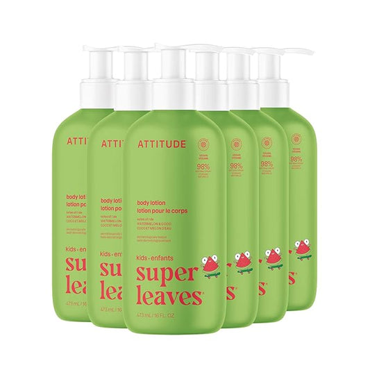 ATTITUDE Body Lotion for Kids, EWG Verifed Moisturizer, Dermatologically Tested, Plant and Mineral Based Cream, Vegan, Watermelon & Coco, 16 Fl Oz (Pack of 6)