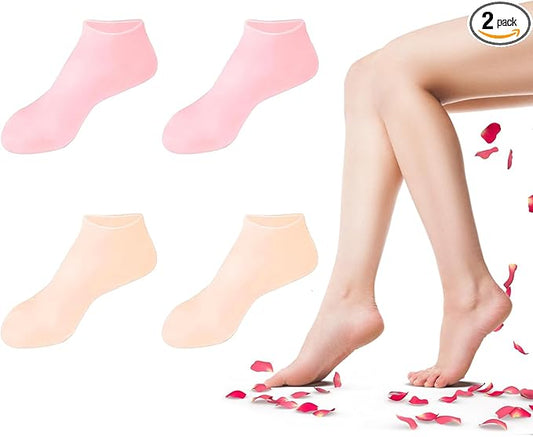 2 Pairs Silicone Socks for Dry Cracked Feet, Women's Foot Socks for Moisturizing (2 Colors Assorted, Fits Up to Size 7)