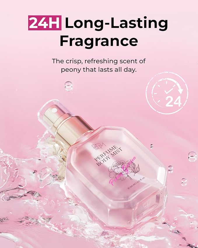 BOM Peony Garden Perfume Body Mist 3.71 Fl Oz, Floral Scented Fine Mist with Hyaluronic Acid, Niacinamide & Vitamin C, Hydrating, Lightweight Spray with Long-Lasting Fragrance, Korean Skincare