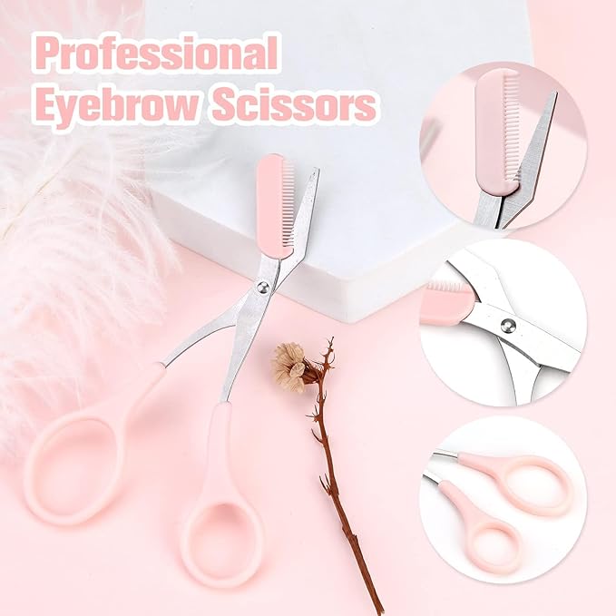 6 Pcs Eyebrow Trimmer Scissors with Comb, Curved Eye Brow Razor, Non-Slip Stainless Steel Facial Hair Removal Grooming, Brow Shaping Beard Shaving Kit Beauty Accessories for Women Men