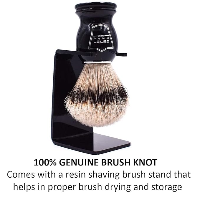 Parker Silvertip Badger Shaving Brush with Resin Handle & Resin Stand | 22mm Soft Knot for Rich Lather | Handcrafted Brush for Shave Cream or Soap | Premium Wet Shaving Accessory | Iconic Brand