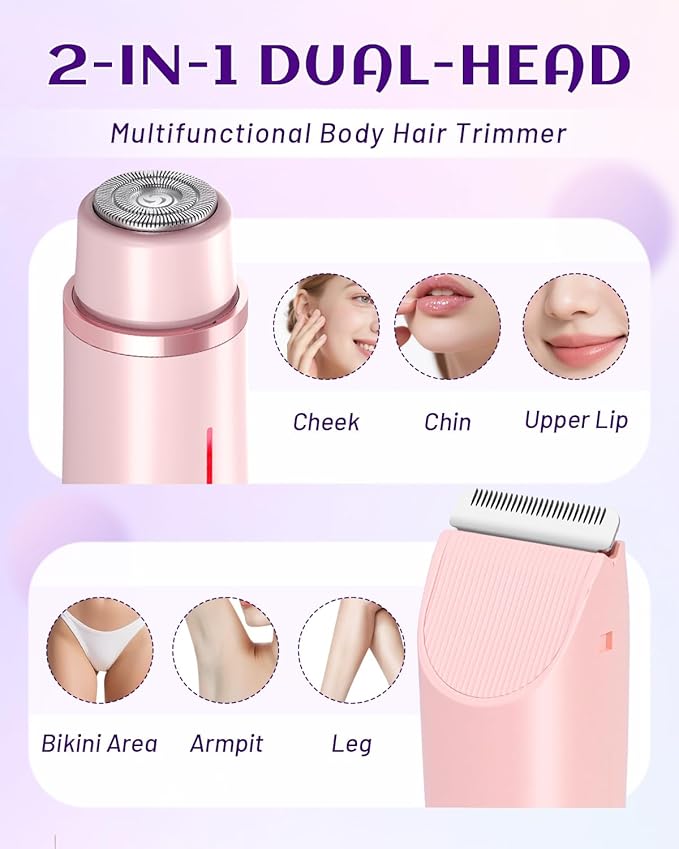 Dermave Bikini Shaver Trimmer 2.0 for Women Pubic Hair, 2 in 1 Dual Head Painless Electric Razor for Bikini Line Area, Waterproof