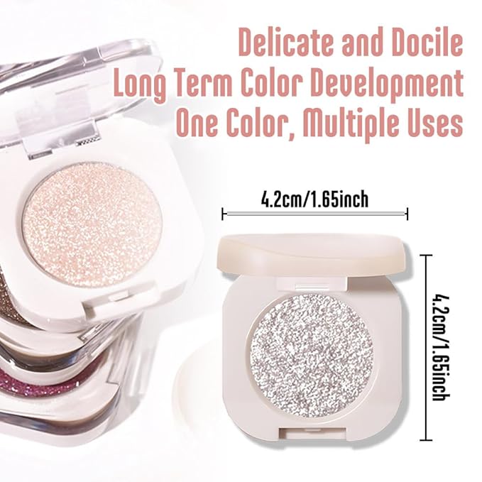 Monochrome Glittler Shimmer Eyeshadow Palette,Silver Gray White Shimmer Powder Eyeshadow,24 Hour Waterproof Pressed Glitter Single Eye Shadow Apply Makeup Easily