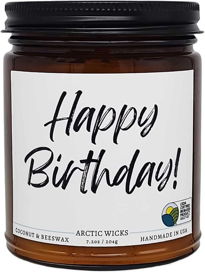 Arctic Wicks Scented Coconut Beeswax Candles | Coconut Beeswax Non Toxic Candle 9oz Amber | Farmhouse Candles Non-Toxic Clean Burn 100% USDA Certified Biobased (Love Struck - Happy Birthday)