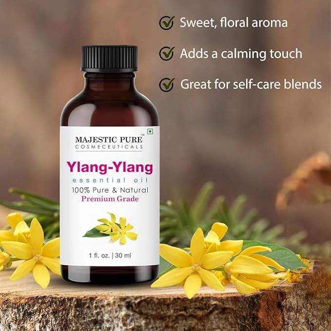 Majestic Pure Essential Oil with Glass Dropper - 100% Pure and Natural - Essential Oils for Diffuser, Aromatherapy, Soap and Candle Making, Ylang Ylang Essential Oil, Ylang Ylang Oil, 4 Fl Oz