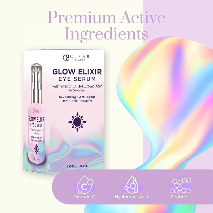 Clear Beauty Vitamin C & Hyaluronic Acid Under Eye Serum - Dermatologist Tested, Reduces Eye Bags, Puffiness, Dark Circles & Wrinkles, Clean Beauty, Cruelty-Free Korean Skin Care - All Skin Types