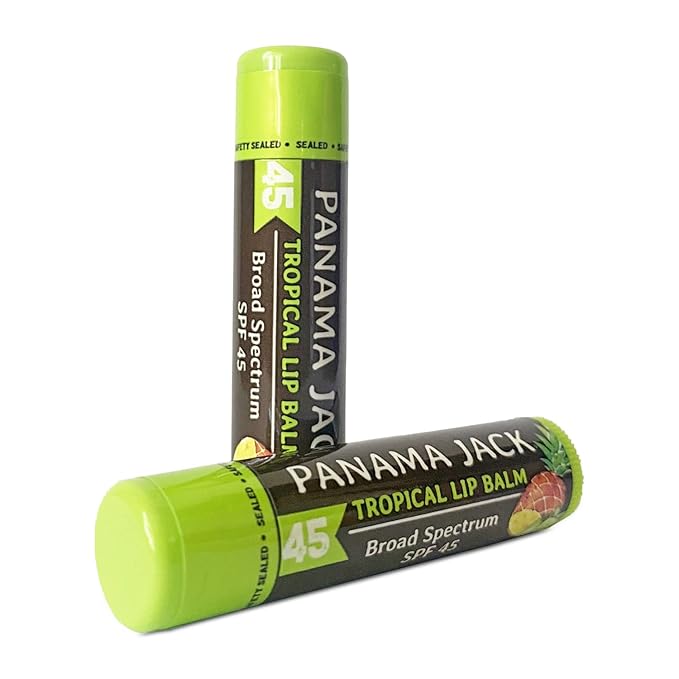 Panama Jack Sunscreen Lip Balm - SPF 45, Broad Spectrum UVA-UVB Sunscreen Protection, Prevents & Soothes Dry, Chapped Lips, Tropical, 7-pack