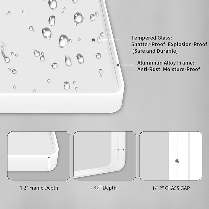 LOAAO 48x40 Inch White Metal Framed Bathroom Mirror for Wall, Large Rounded Rectangle Mirror, Anti-Rust, Tempered Glass, Hangs Horizontally or Vertically