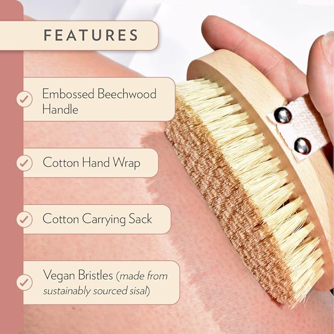 Rosebud Woman Body Brush for Dry Brushing & Lymphatic Drainage - Sustainable Beechwood Handle with Vegan Sisal Bristles - Exfoliating Skincare Tool for Enhanced Circulation & Skin Texture