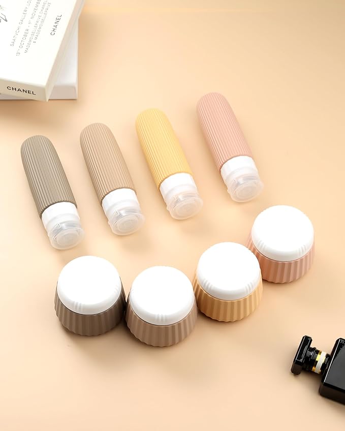 Travel Bottles 8 Pack, TSA Approved 3 oz Toiletries Containers, Leak Proof Silicone Squeezable Essentials Jars with Clear Bag