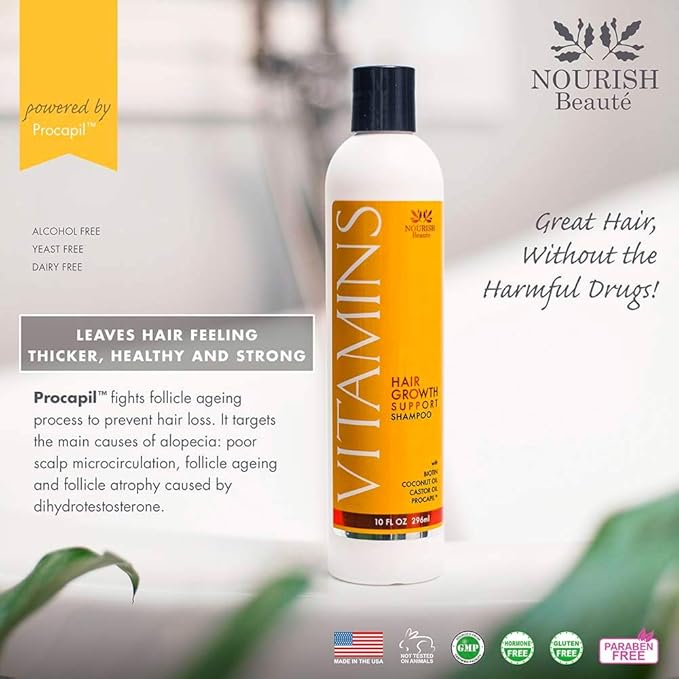 Nourish Beaute Vitamins Natural Shampoo and Conditioner for Hair Growth and Hair Loss for Hair Regrowth,Volume and Thickening with Biotin,DHT Blockers,No Sulfate, For Men and Women, 2 Pk