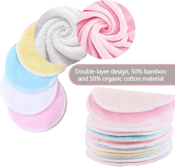 Reusable Makeup Remover Pads (24 Pack) with 2 Bags for Laundry & Storage, Reusable Bamboo Cotton Rounds, Eco-Friendly Reusable Cotton Pads for All Skin Types