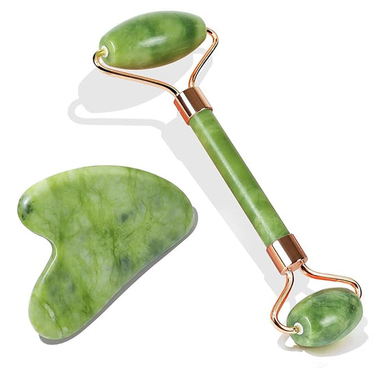 BAIMEI IcyMe Jade Face Roller & Gua Sha, Facial Beauty Skin Care Tools, Self Care Gift for Men Women, Massager for Face, Eyes, Neck, Relieve Fine Lines and Wrinkles - Green