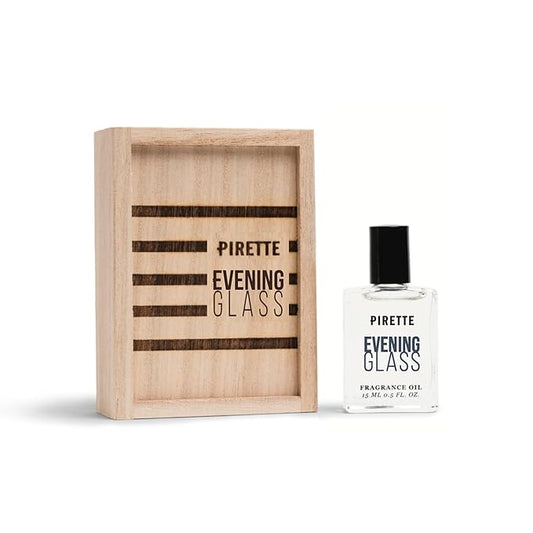 PIRETTE Evening Glass Fragrance Oil Roll On, Beach-Inspired, Long Lasting Perfume Oil with Notes of Dark Coconut, Warm Wood & Smoky Vanilla, Daily Rollerball Perfume for Women and Men, 0.5 fl oz