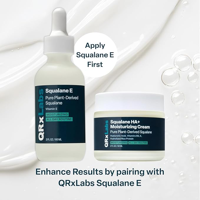 QRxLabs Pure Plant-Based Squalane Duo: Oil & Cream. Certified Organic ECOCERT/USDA, Sugarcane-derived. Nourishes Face, Body, Skin, & Hair - 2 fl oz / 60 ml eac