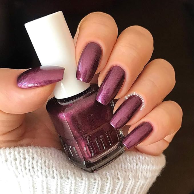 duri 763 High Key Nail Polish, Burgundy Purple Metallic Shimmer Lacquer, Full Coverage, Glossy Finish, Fast Drying, 0.45 Fl Oz