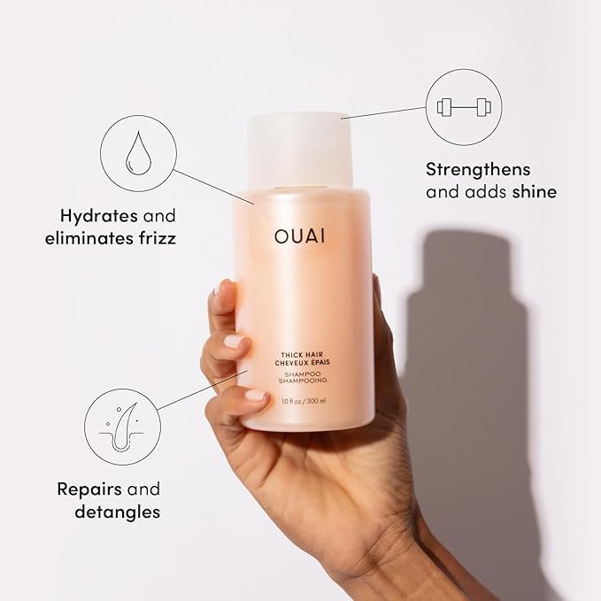 OUAI Thick Shampoo and Conditioner Set - Sulfate Free Shampoo and Conditioner for Thick Hair - Made with Keratin, Marshmallow Root, Shea Butter & Avocado Oil - Free of Parabens & Phthalates (10 Fl Oz)