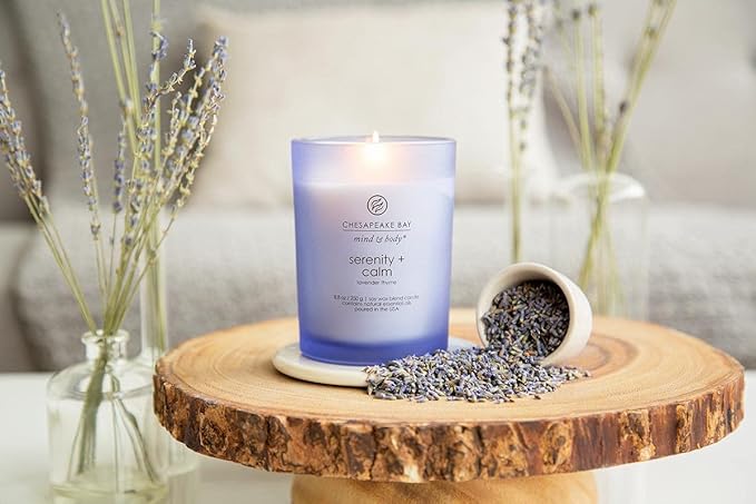 Chesapeake Bay Medium Jar Candles Duo - Peace + Tranquility (Cashmere Jasmine) and Serenity + Calm (Lavender Thyme), Home Decor