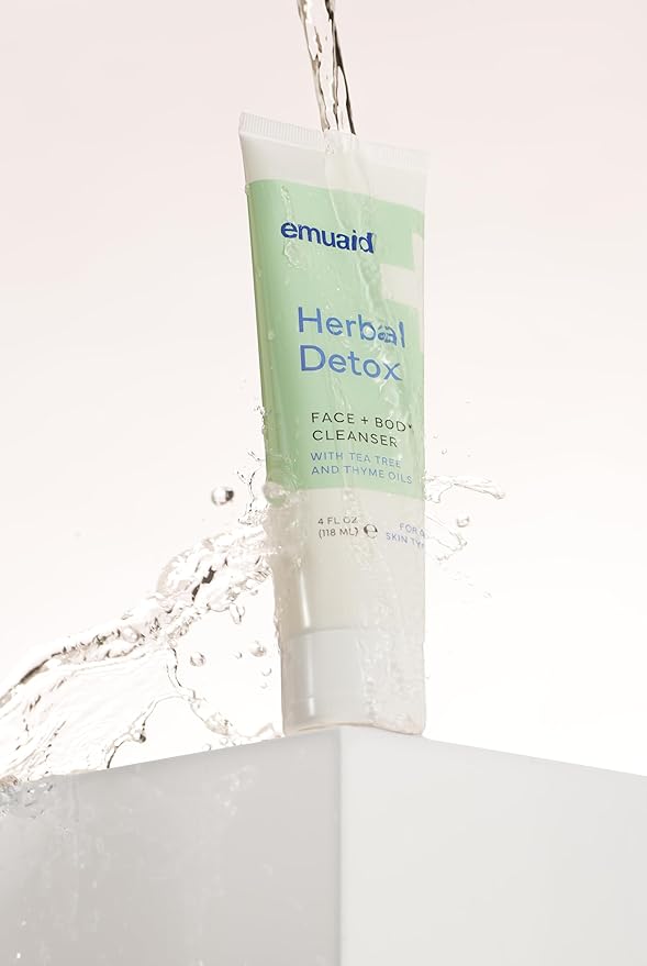 emuaid® Herbal Detox™ Face + Body Cleanser, Lightweight Botanical Foaming Gel with Tea Tree Oil + Thyme Oil, Gentle Skin Cleanser & Facial Wash for Sensitive, Dry, or Irritated Skin, 4 oz