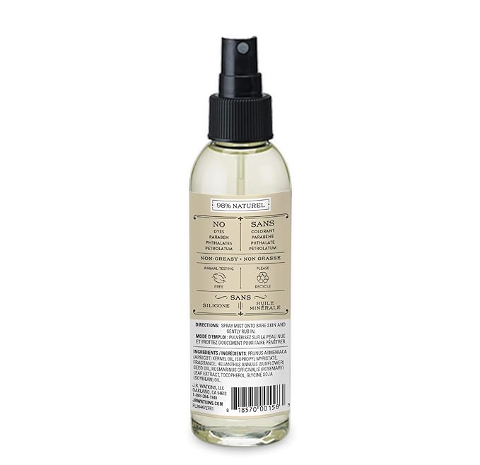 JR Watkins Natural Hydrating Body Oil Mist, Coconut Milk & Honey, Moisturizing Body Oil Spray for Glowing Skin and Cruelty Free, 6 fl oz