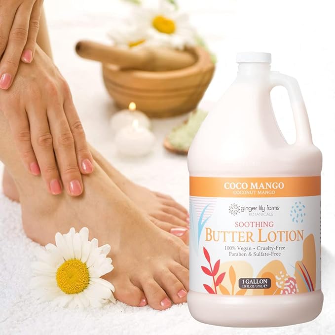 Ginger Lily Farm's Botanicals Soothing Butter Lotion, Coco Mango, 100% Vegan & Cruelty-Free, Coconut Mango Scent, 1 Gallon