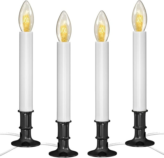 4 Pack Christmas Electric Window Candles, Christmas Candles with Dusk-to-Dawn Auto Sensor, Plug in Candle with 7W C26 Light Bulbs, Turns On in Dark - Off in Light