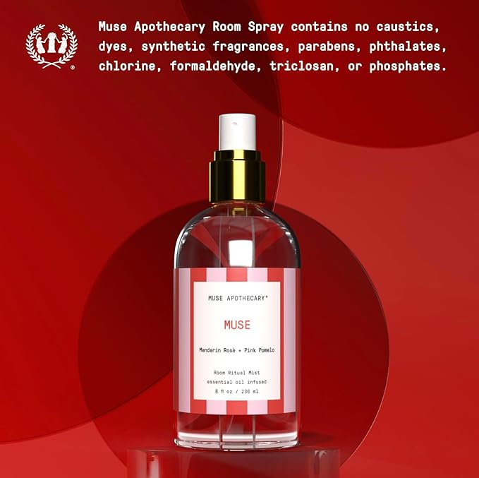 Muse Apothecary Room Ritual - Aromatic and Relaxing Room Mist, 8 oz, Infused with Natural Essential Oils - Great Valentine's Day Gift - Mandarin Rosè + Pink Pomelo
