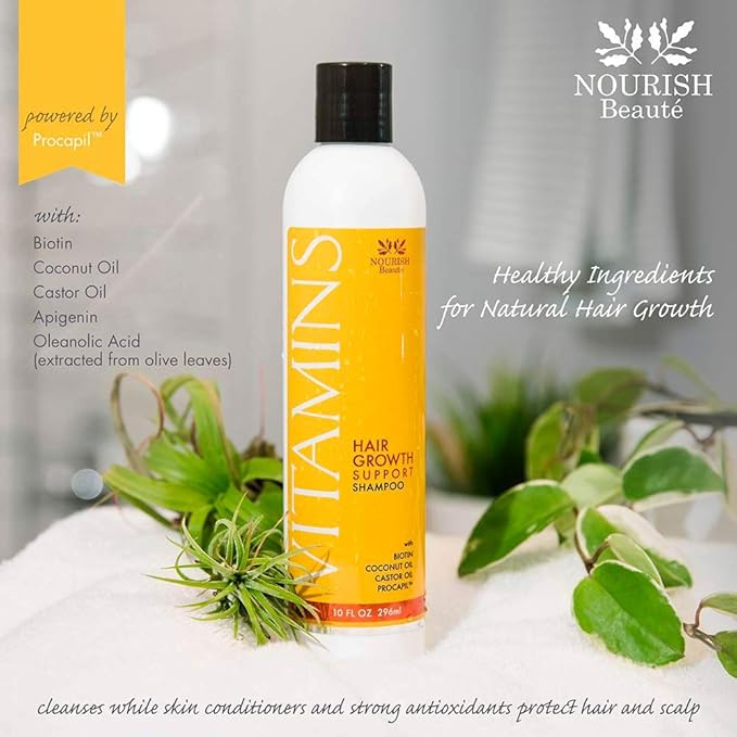 Nourish Beaute Vitamins Natural Shampoo and Conditioner for Hair Growth and Hair Loss for Hair Regrowth,Volume and Thickening with Biotin,DHT Blockers,No Sulfate, For Men and Women, 2 Pk