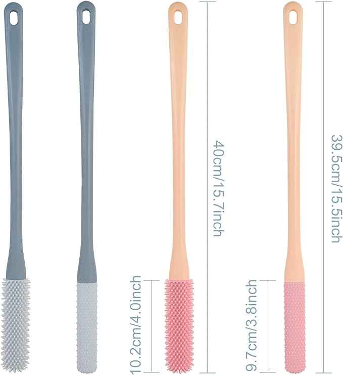 OWIIZI Toe Cleaning Brush 15.7" Foot Scrubber in Shower with Long Handle Silicone Gap Brush Between Toes Cleaner Soft Feet Care Scrub for Seniors,Elderly, Men and Women- 2Pack