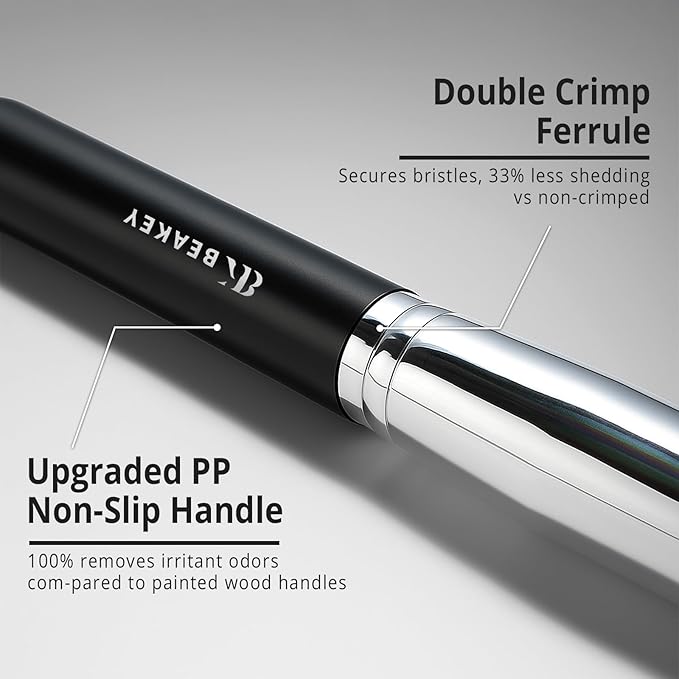 BEAKEY Makeup Brushes Set Premium Foundation Concealer Blush Bronzer Eye Shadow 10+2 PCS Brushes & Blender Sponges with Portable Makeup Bag