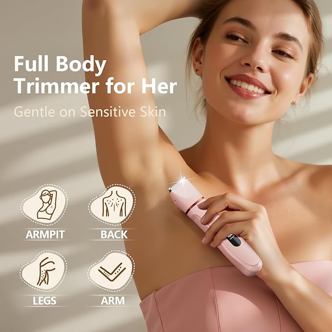Bikini Trimmer for Women - Painless Waterproof Electric Razor Remover Foil Shaver for Leg, Body, Armpit & Facial Hair, Cordless with Ceramic Blade,USB Charging Dock, Travel Size, Gifts for Her, Pink