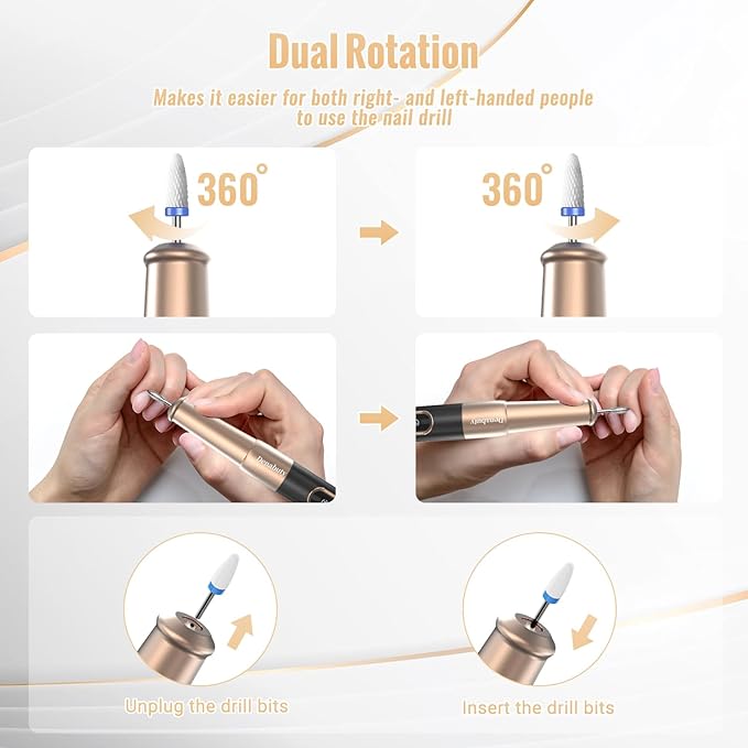 Nail Drill Cordless, Electric Nail File 12 in 1 with LED Display, Nail Drill Machine Professional Portable Rechargeable E File for Gel Acrylic Manicure Pedicure Set with 5 Speeds Black