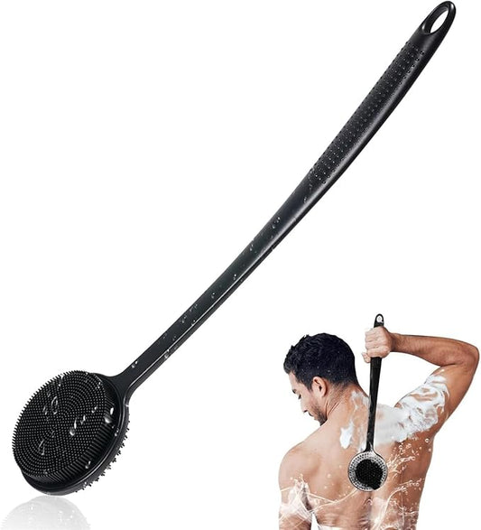 VWMYQ Silicone Back Scrubber, 17in Long Handle Body Brush, Double Sided Shower Brush for Exfoliating and Massage, Long Handle Back Scrubber for Men
