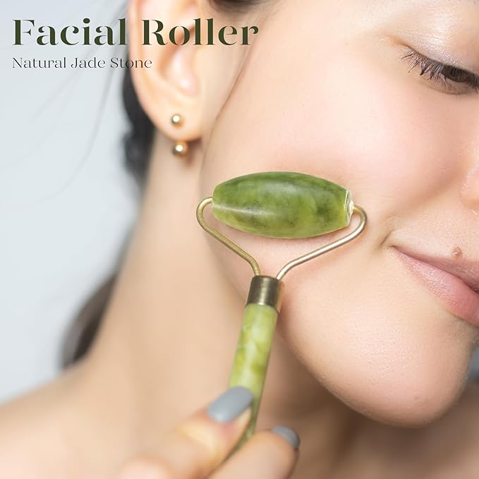 BAIMEI IcyMe Jade Face Roller & Gua Sha, Facial Beauty Skin Care Tools, Self Care Gift for Men Women, Massager for Face, Eyes, Neck, Relieve Fine Lines and Wrinkles - Green