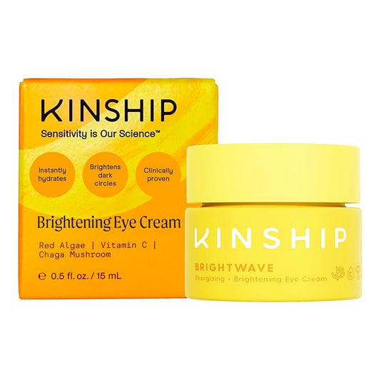 Kinship Brightwave Vitamin C Under Eye Brightener Cream for Sensitive Skin | Dark Circles Under Eye Treatment | Diminishes Fine Lines | Hydrating Eye Cream w/Antioxidants | Fragrance Free, (0.5 Oz)