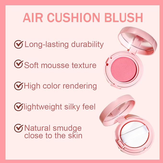 Powder Matte Blush Cheeks Face Makeup for Women With Mirror and Powder Puff Monochrome Blushes Lightweight,Smooth,Blendable,Fade and Transfer-Resistant Baked Blush,Effortless Matte Natural Finish