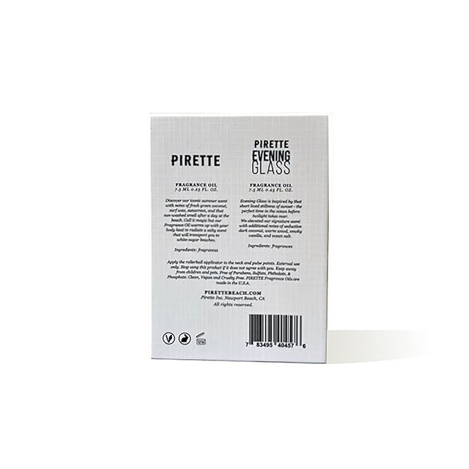 PIRETTE MIni Fragrance Oil Roll On Duo Set Evening Glass Fragrance Oils, Beach-Inspired, Long Lasting Perfume Oil Set, Travel Size Perfume, 2 x 0.25 fl oz