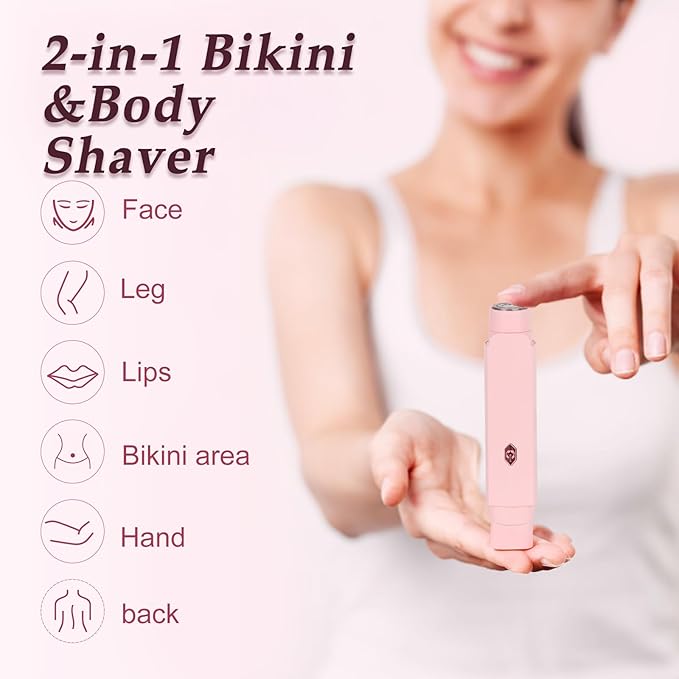 2-in-1 Bikini Trimmer for Women & Electric Women's Shaver,Rechargeable,Gentle Hair Removal for Sensitive Skin(Pink)