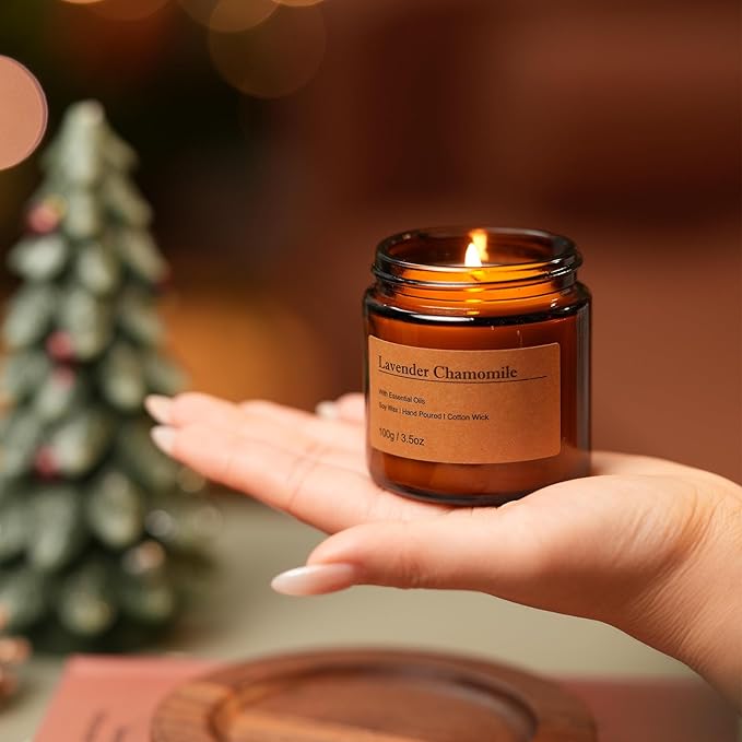 Holiday Candle Gift Set – 8 Pack Vintage Amber Glass Jar Candles,Winter Scents for Home,Christmas Gift for Women, Aromatherapy Soy Wax Candles,Cozy Home Décor,Premium Box