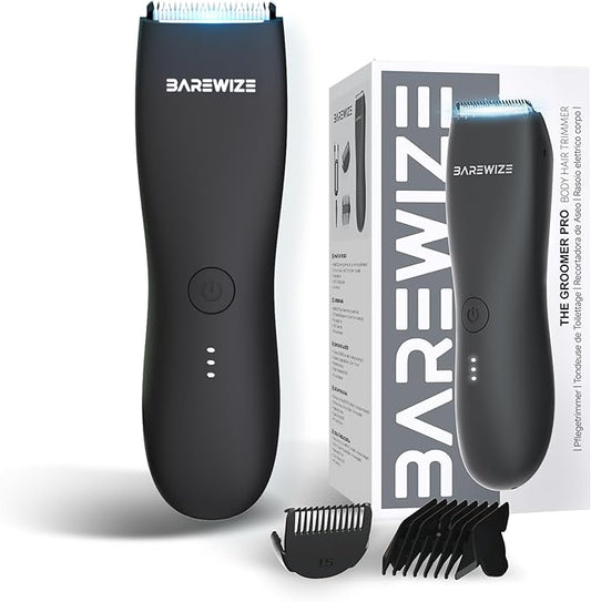 Body Hair & Pubic Hair Trimmer for Men | Waterproof, USB-C Rechargeable, LED Light, Replaceable Ceramic Blade, Electric Ball Shavers, Manscape Kit, Mens Personal Groomer (Noir)