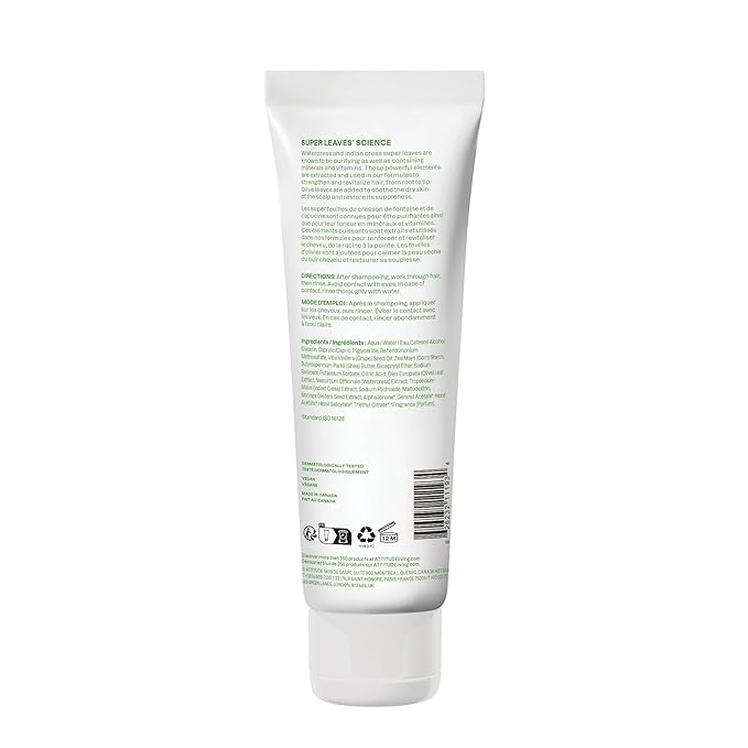 ATTITUDE Nourishing Hair Conditioner, For Dry and Damaged Hair, Naturally Derived Ingredients, Vegan Detangler, Dermatologically Tested, Grapeseed Oil and Olive Leaves, 8 Fl Oz