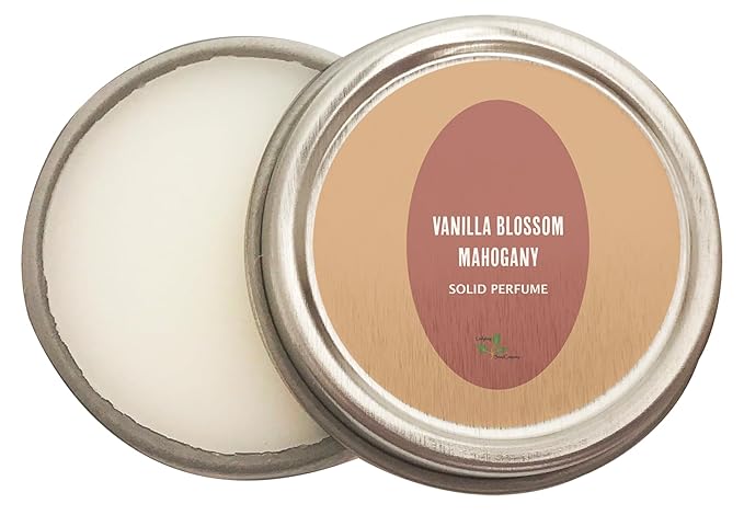 Luxury All Natural | Handmade Solid Perfume | Phthalate-Free | Handmade in USA | Eco-Friendly | Pocket Size 1/4 OZ (Vanilla Blossom Mahogany)