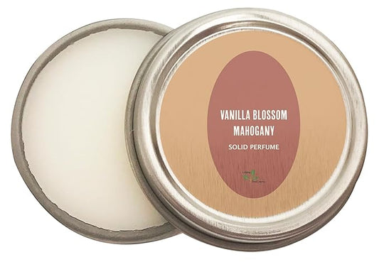 Luxury All Natural | Handmade Solid Perfume | Phthalate-Free | Handmade in USA | Eco-Friendly | Pocket Size 1/4 OZ (Vanilla Blossom Mahogany)