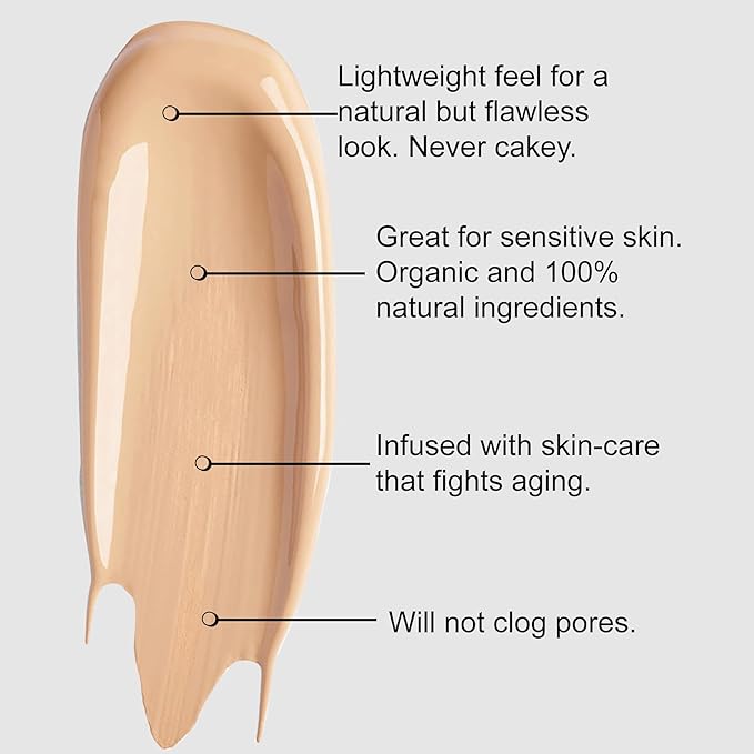 BaeBlu Organic Aloe-Based LUX Liquid Foundation, Natural Vegan Gluten-Free Made in USA, Agave