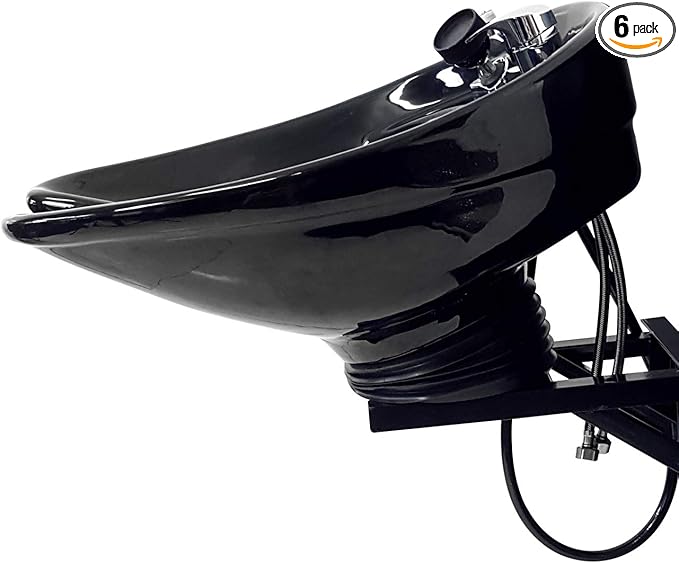 Fully Tilting and Wall-Mounted Ceramic Shampoo Bowl, Black Salon Sink, Beauty Salon Equipment for Hair Stylists - TLC-B07-WT - eMark Beauty
