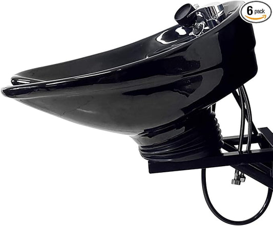 Fully Tilting and Wall-Mounted Ceramic Shampoo Bowl, Black Salon Sink, Beauty Salon Equipment for Hair Stylists - TLC-B07-WT - eMark Beauty