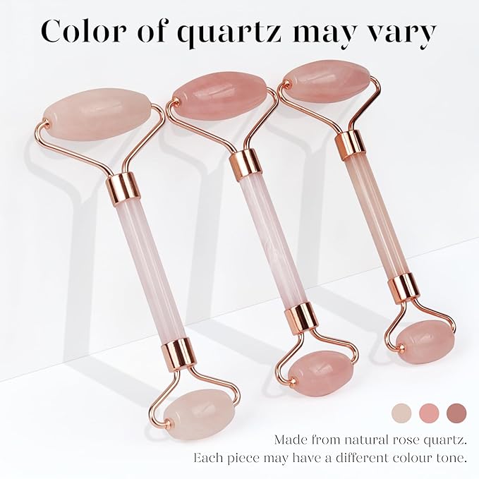 BAIMEI IcyMe Jade Roller & Gua Sha, Face Roller Redness Reducing Skin Care Tools, Self Care for Men Women, Massager for Face, Eyes, Neck, Relieve Fine Lines and Wrinkles - Rose Quartz